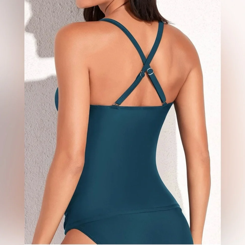 Yonique Tummy Control Tankini Top Only V Neck Swim Top Twist Front Bathing Suit
